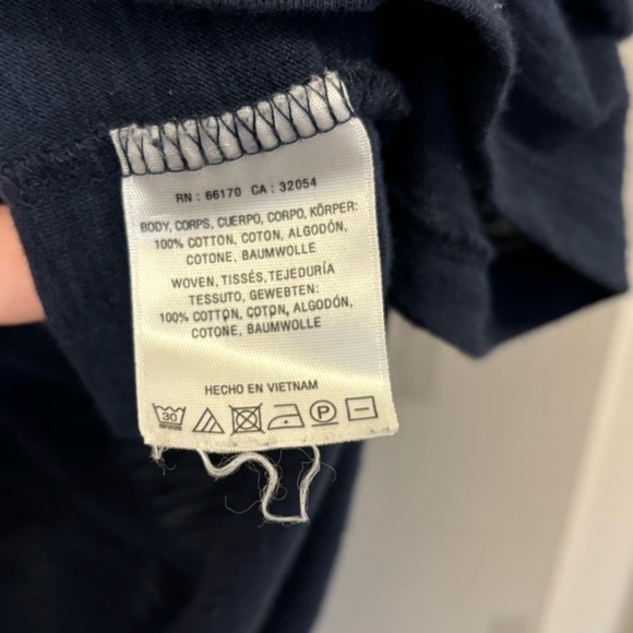 Anthropologie Postmark cotton navy blue top w/ floral frieze bib detail - Picture 4 of 4